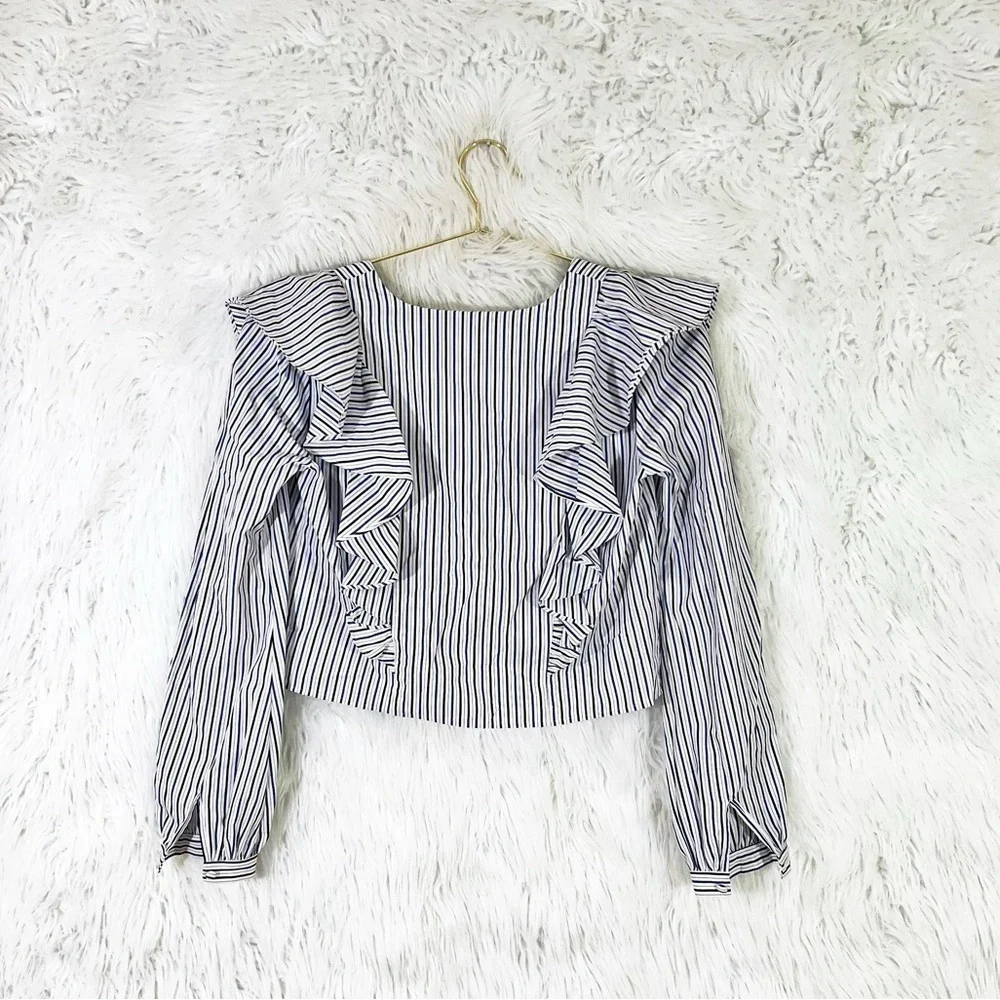 Lovers + Friends striped cotton ruffle trim blouse - Picture 4 of 6
